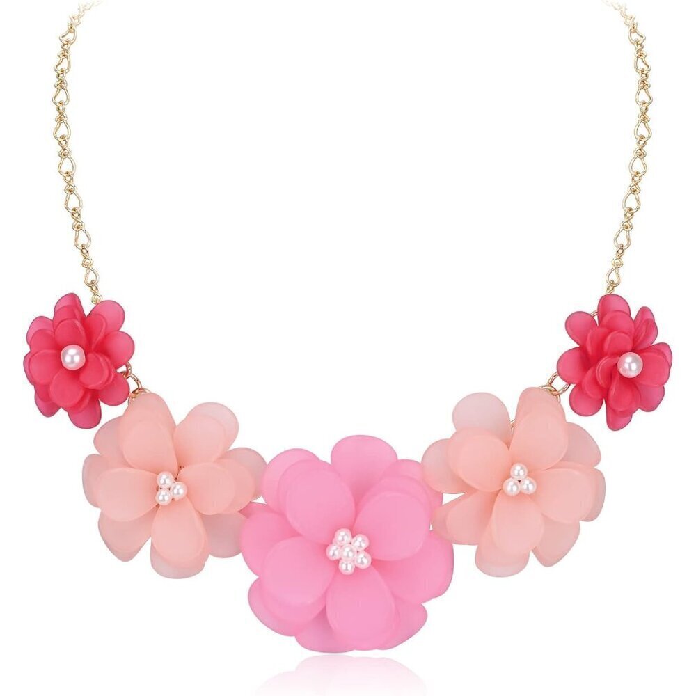 🆕 Women Pink Flower Collar Necklace Summer Holiday Floral Costume Jewelry Gifts